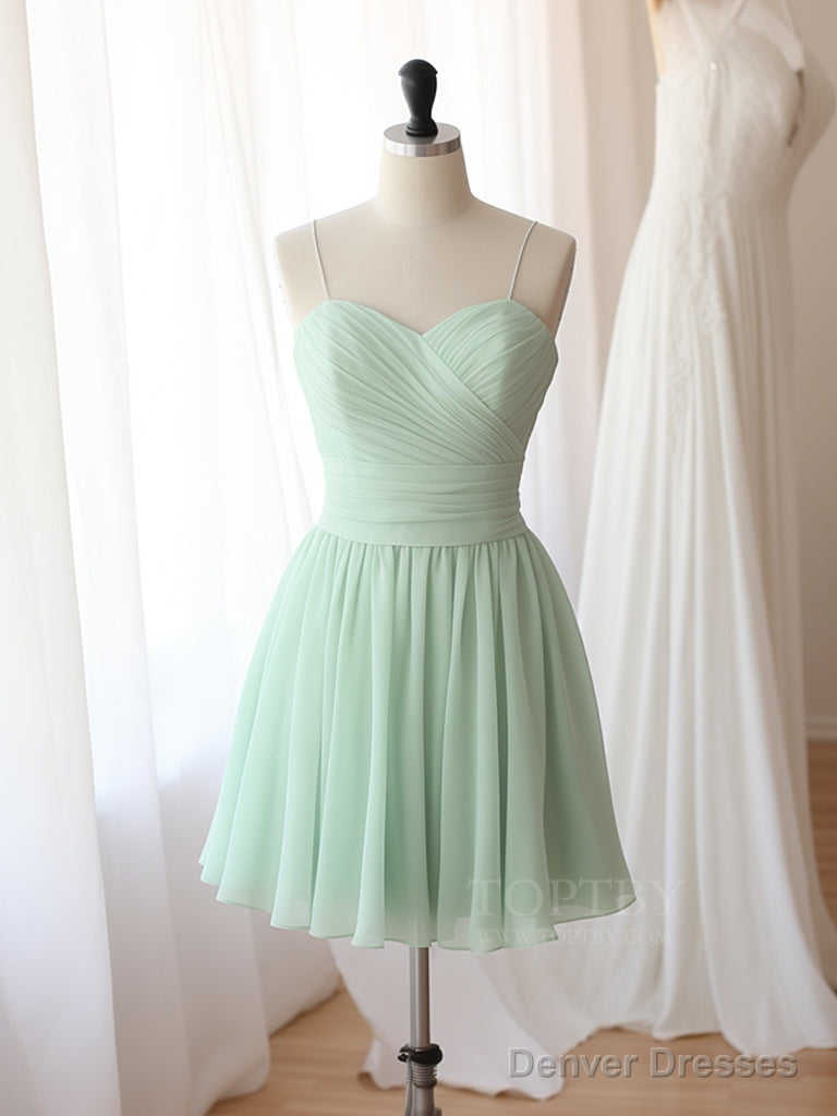 A-Line Sweetheart Neck Chiffon Green Short Prom Dress, Green Homecoming Dress Main image