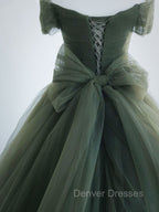 A-Line Sweetheart Neck Green Long Prom Dress, Sweep Train Green Formal Dress