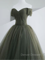 A-Line Sweetheart Neck Green Long Prom Dress, Sweep Train Green Formal Dress