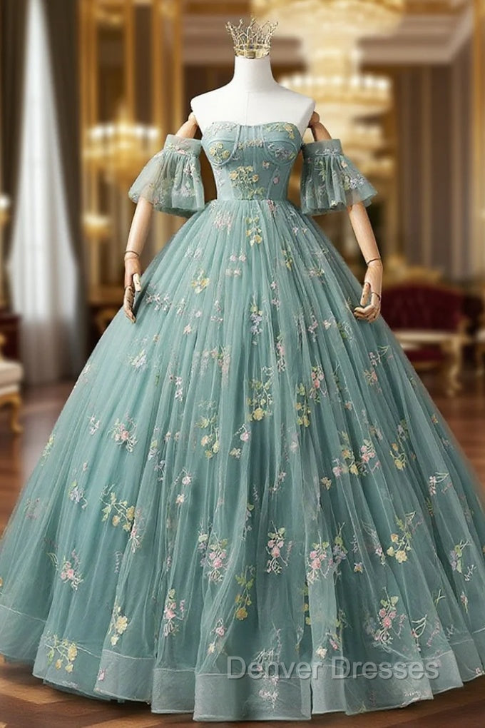 A-Line Sweetheart Neck Green Long Prom Dress, Green Lace Formal Dress