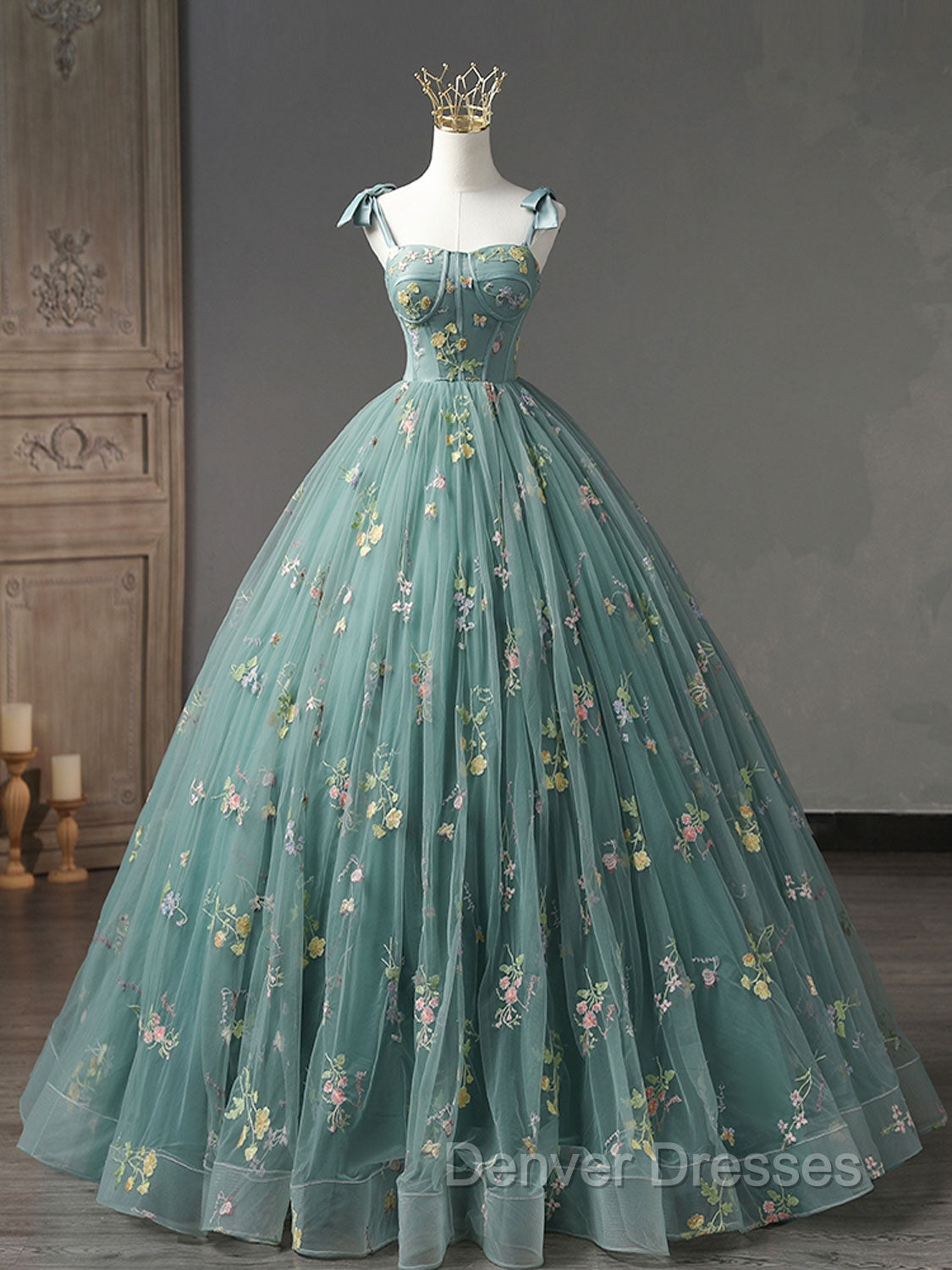 A-Line Sweetheart Neck Green Long Prom Dress, Green Lace Formal Dress
