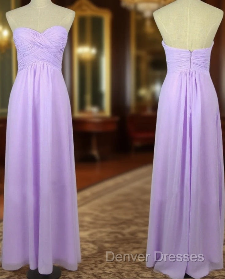 A Line Sweetheart Neck Backless Lilac Long Prom Dress, Lilac Long Bridesmaid Dress Main image