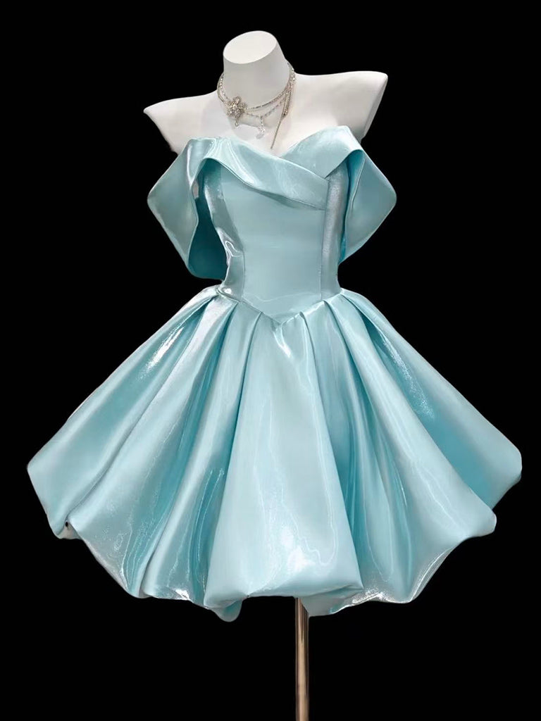 A-Line Sweetheart Neck Off Shoulder Blue Short Prom Dress Main image