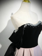 A-Line  Sweetheart Neck Off Shoulder Floor Length Pink Prom Dress With Beads