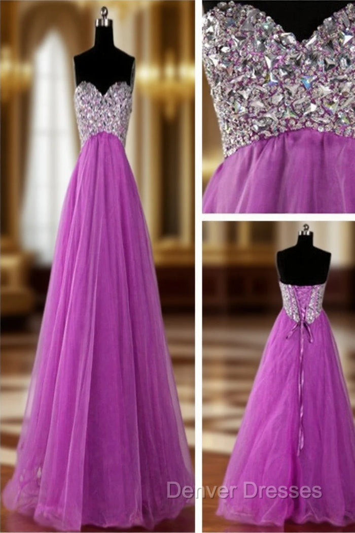 A Line Sweetheart Neck Purple Floor Length Long Prom Dress, Purple Formal Dress Main image