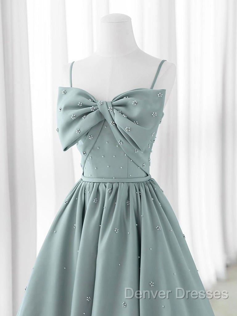A-Line Sweetheart Neck Satin Beads Blue Long Prom Dress, Blue Formal Dress Secondary image