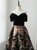A-Line Sweetheart Neck Satin Black Long Prom Dress, Black Formal Dress