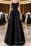 A-Line Sweetheart Neck Satin Black Long Prom Dress, Black Long Evening Dress