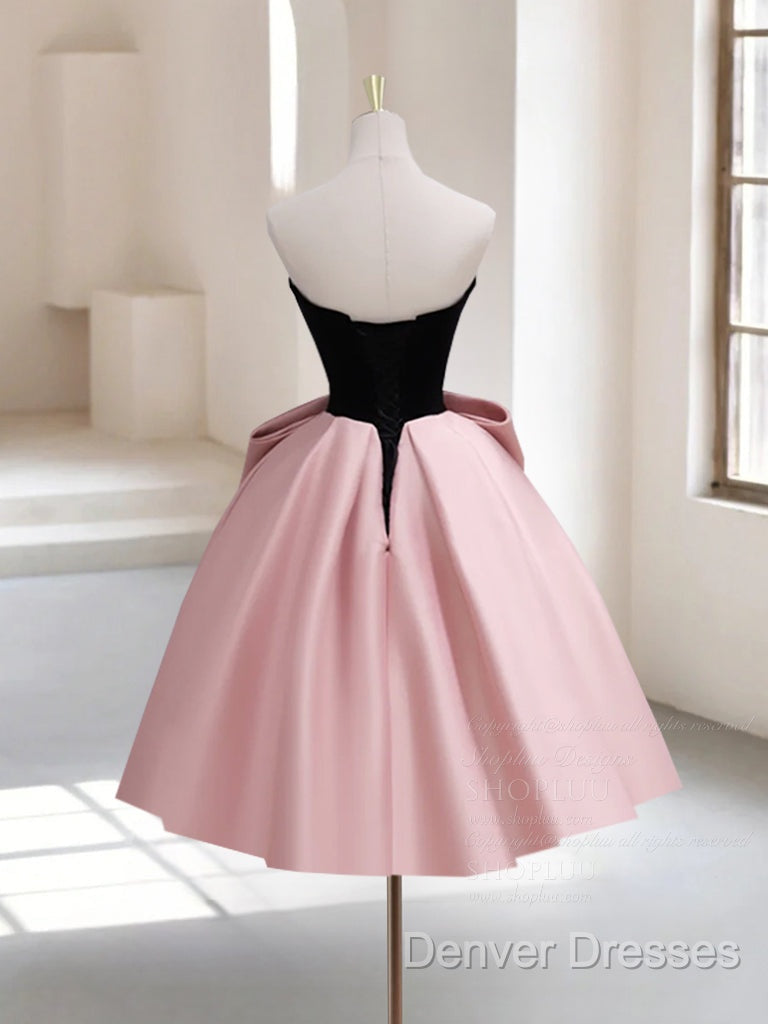 A-Line Sweetheart Neck Satin Black/Pink Short Prom Dress, Cute Homecoming Dress Secondary image