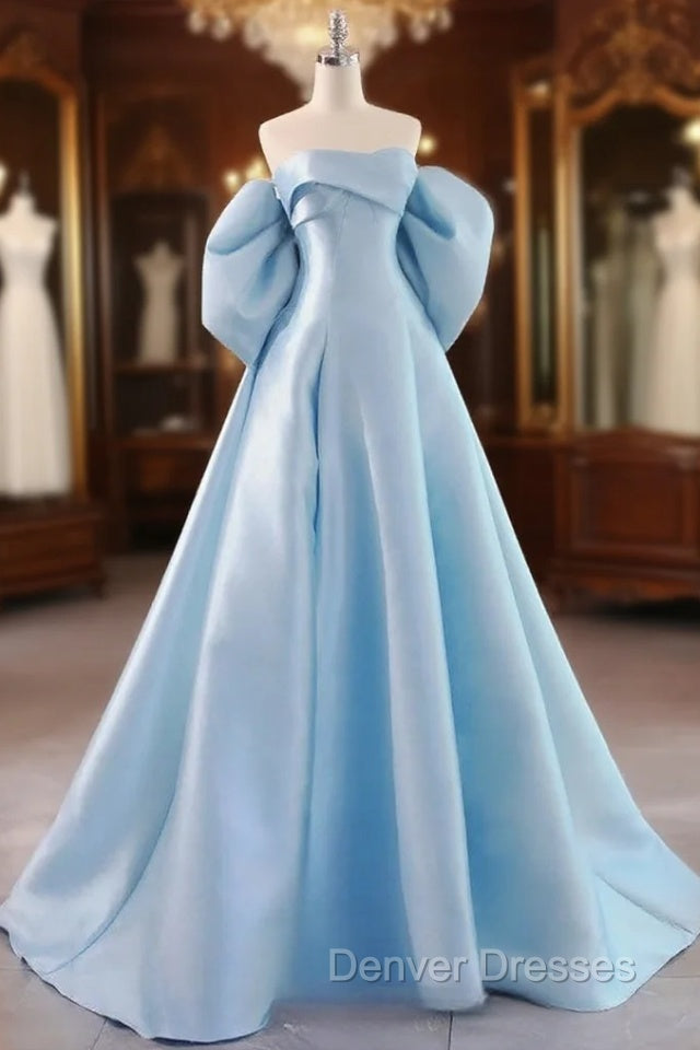 A-Line Sweetheart Neck Satin Blue Long Prom Dress, Blue Long Formal Dress Main image