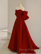 A-Line Sweetheart Neck  Satin Burgundy Long Prom Dress with Bow