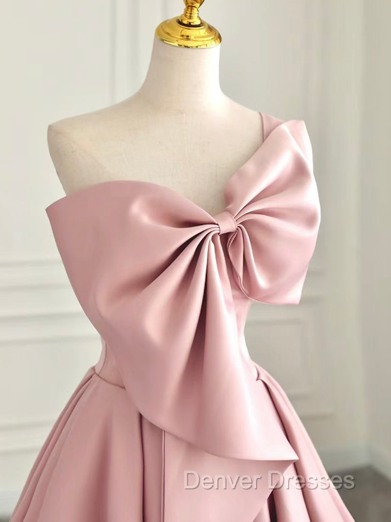 A-Line Sweetheart Neck Satin Pink Long Prom Dress, Pink Long Evening Dress Secondary image