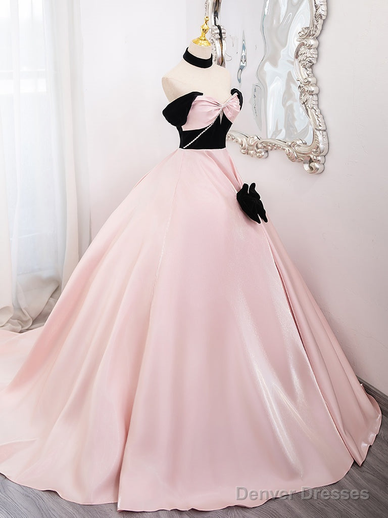 A-Line  Sweetheart Neck Satin Pink Long Prom Dress, Pink Long Formal Dress