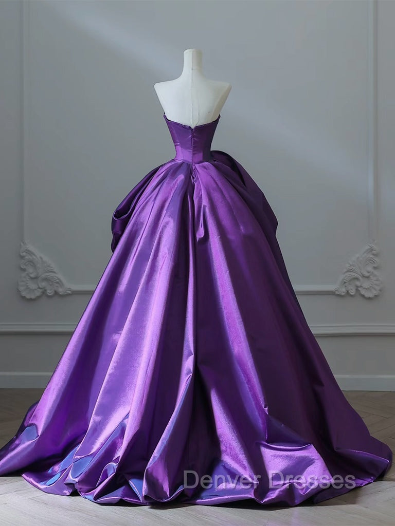 A-Line Sweetheart Neck Satin Purple Long Prom Dress Formal Dress Evening Dress Secondary image