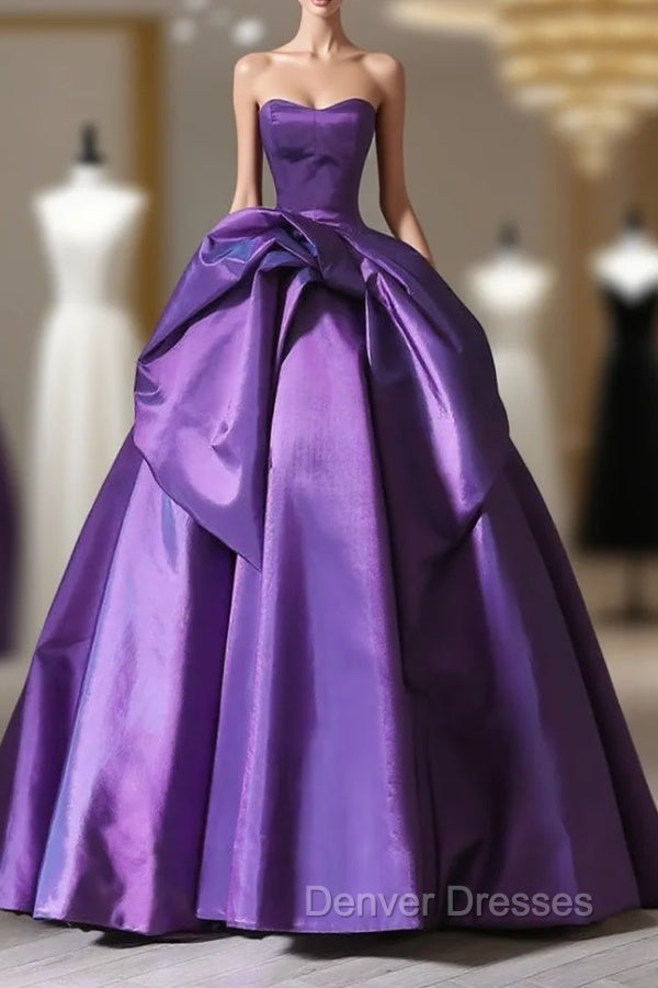 A-Line Sweetheart Neck Satin Purple Long Prom Dress Formal Dress Evening Dress Main image
