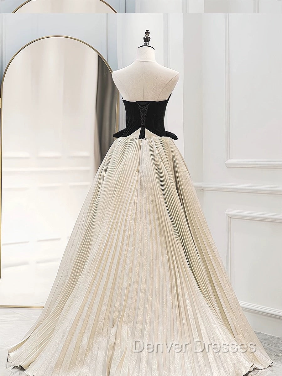 A-Line Sweetheart Neck Satin Velvet Champagne Long Prom Dress, Champagne Long Evening Dress Secondary image