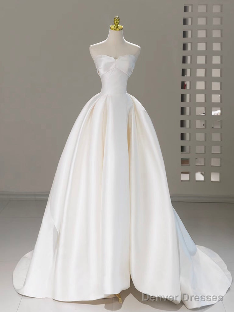 A-Line Sweetheart Neck Satin White Long Prom Dress