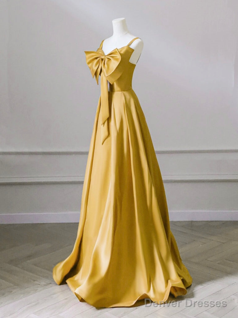 A-Line Sweetheart Neck Satin Yellow Long Prom Dress, Yellow Long Formal Dress Secondary image