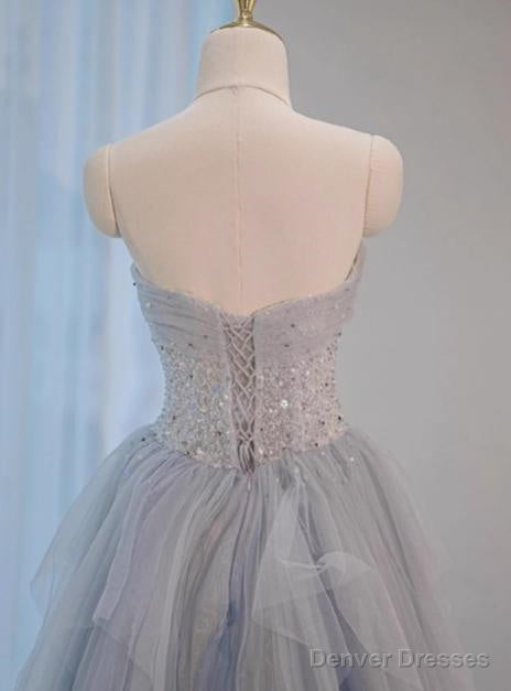 A-Line Sweetheart Neck Sequined Tulle Long Prom Dress Birthday Dress Graduation Prom Dress