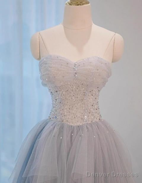 A-Line Sweetheart Neck Sequined Tulle Long Prom Dress Birthday Dress Graduation Prom Dress
