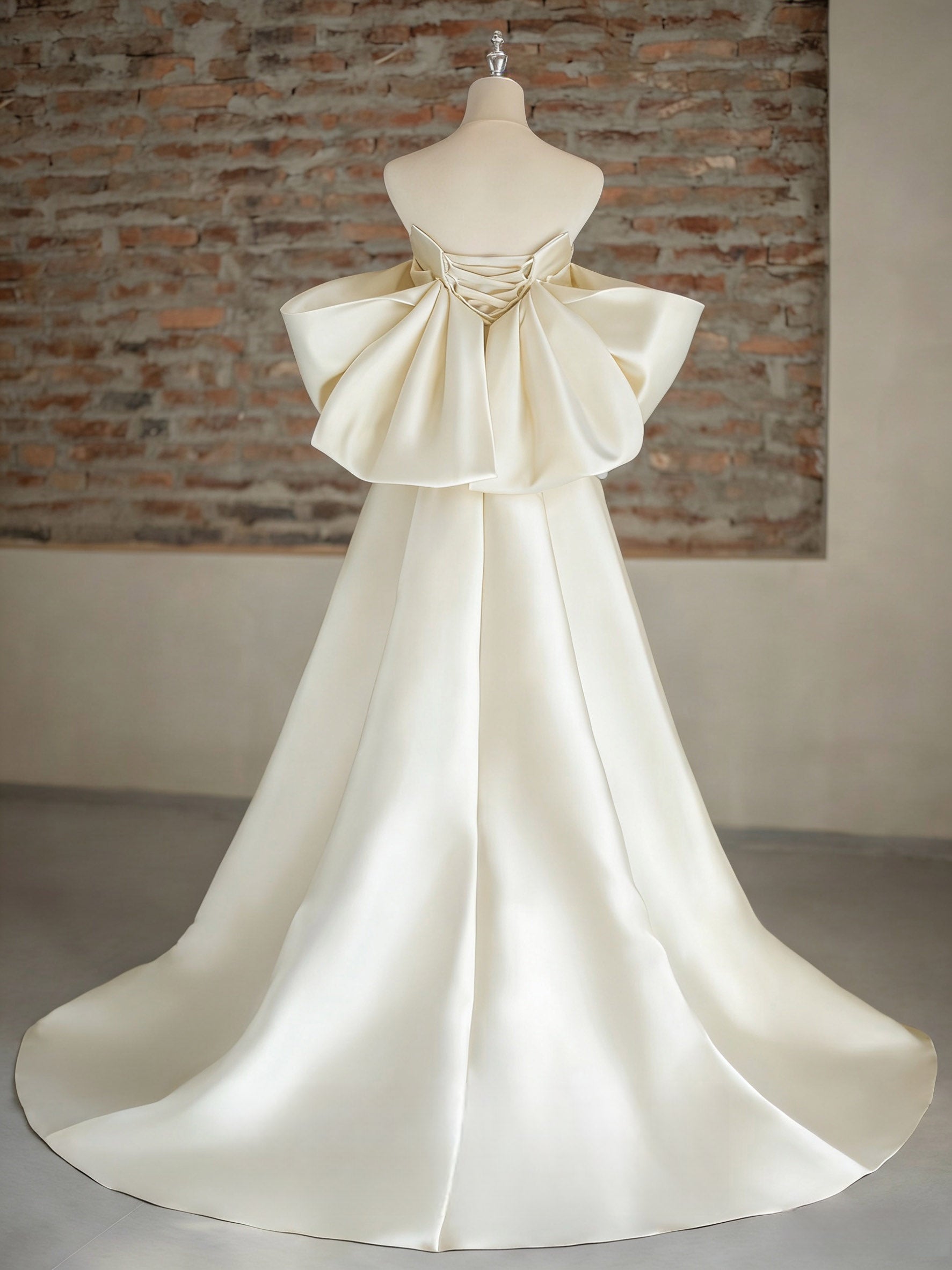 A-Line Sweetheart Neck Sweep Train Satin Ivory Long Prom Dress Secondary image