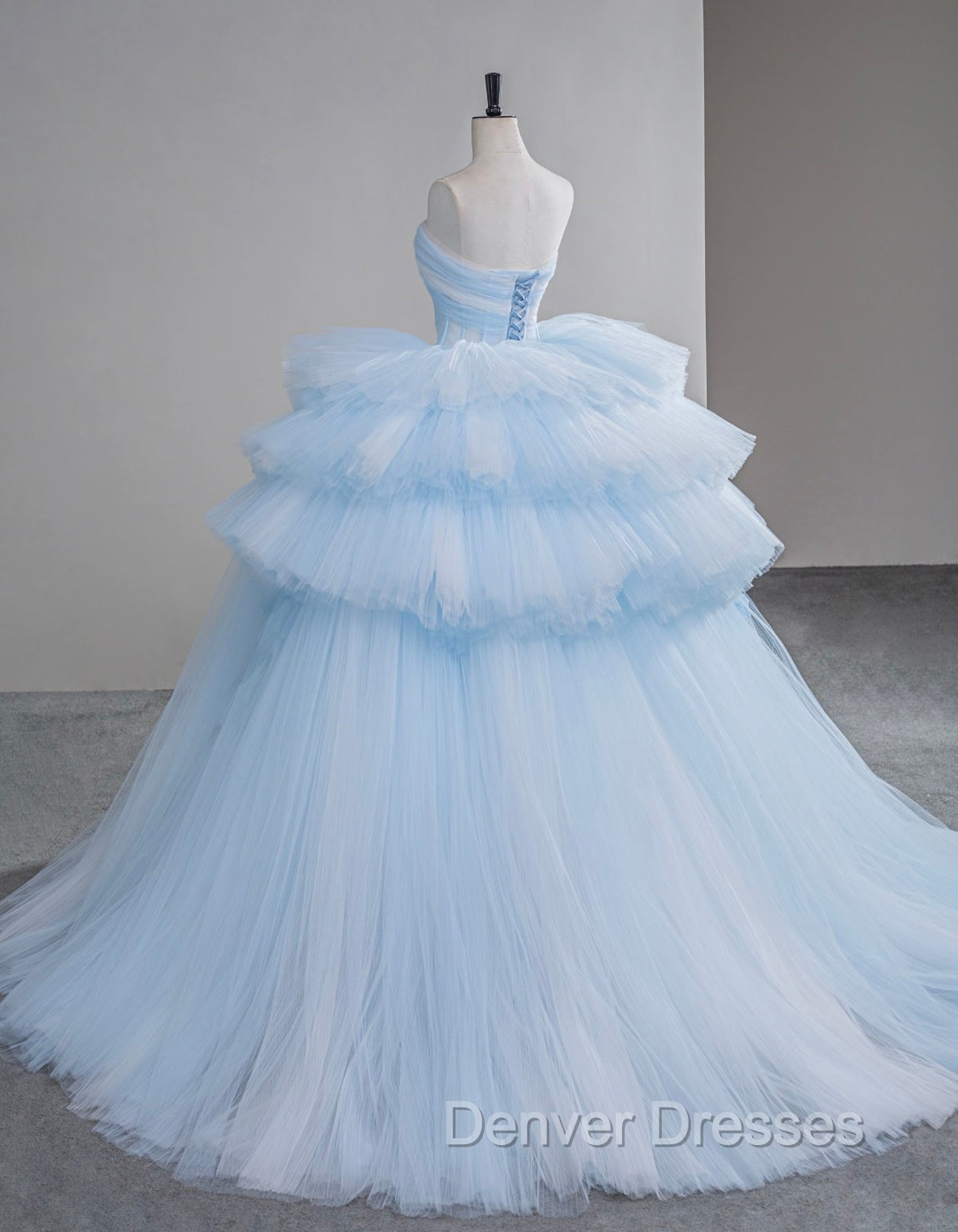 A-Line Sweetheart Neck Tulle Blue Long Prom Dress, Blue Long Evening Gown Secondary image