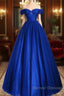 A-Line Sweetheart Neck Tulle Blue Long Prom Dress, Blue Long Formal Dress