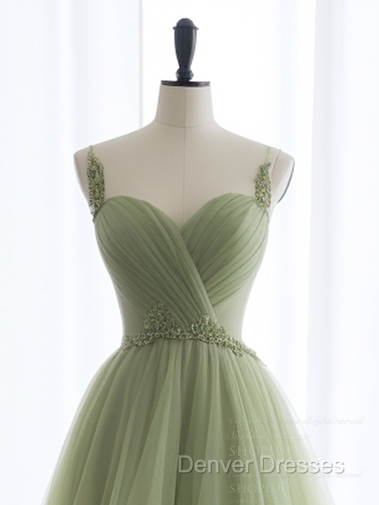 A-Line Sweetheart Neck Tulle Green Long Prom Dress, Green Long Formal Dress Secondary image
