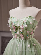 A- Line Sweetheart Neck Tulle Green Short Prom Dress, Green Homecoming Dress