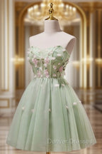 A- Line Sweetheart Neck Tulle Green Short Prom Dress, Green Homecoming Dress