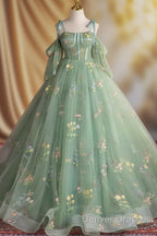 A-Line Sweetheart Neck Tulle Lace Green Long Prom Dress