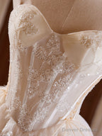 A-Line Sweetheart Neck Tulle Lace Light Champagne Short Prom Dress