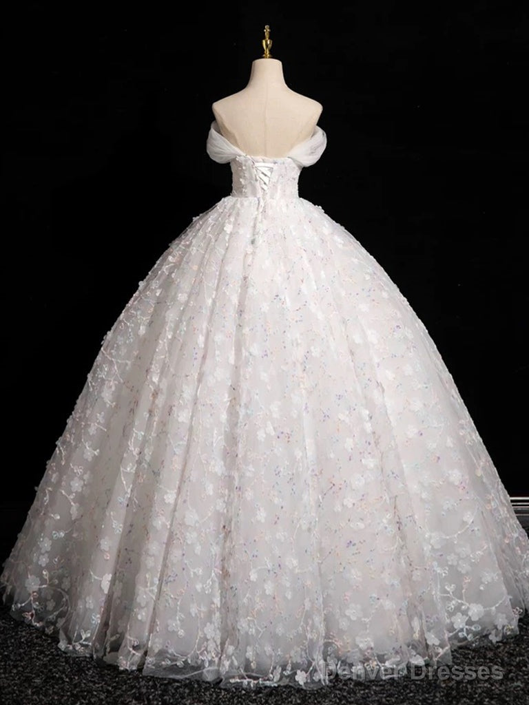 A-Line Sweetheart Neck Tulle Lace White Long Prom Dress, White Lace Formal Dress Secondary image