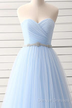 A-Line Sweetheart Neck Tulle Light Sky Blue Long Prom Dress