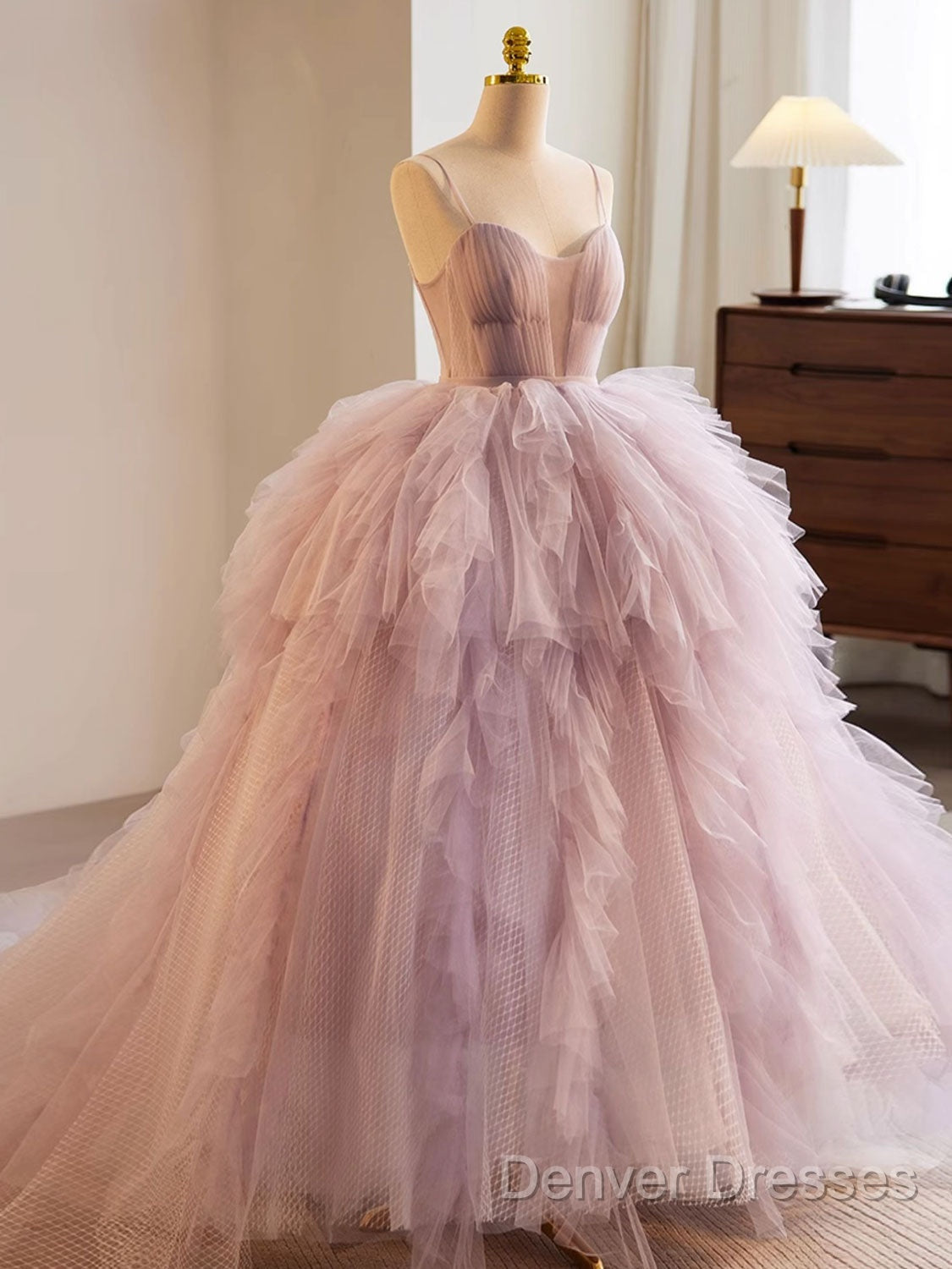 A-Line Sweetheart Neck Tulle Pink Long Prom Dress, Pink Evening Dress Secondary image