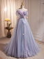 A-Line Sweetheart Neck Tulle Purple Long Prom Dress, Purple Formal Dress