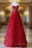 A-Line Sweetheart Neck Tulle Red Long Prom Dress, Red Long Graduation Dress with Beads