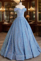 A-Line Sweetheart Neck Velvet Sequin Blue Long Prom Dress, Blue Formal Dress