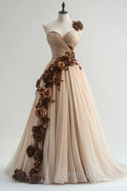 A-Line Sweetheart Neckline Tulle Applique Long Prom Dress, Vintage Evening Gown