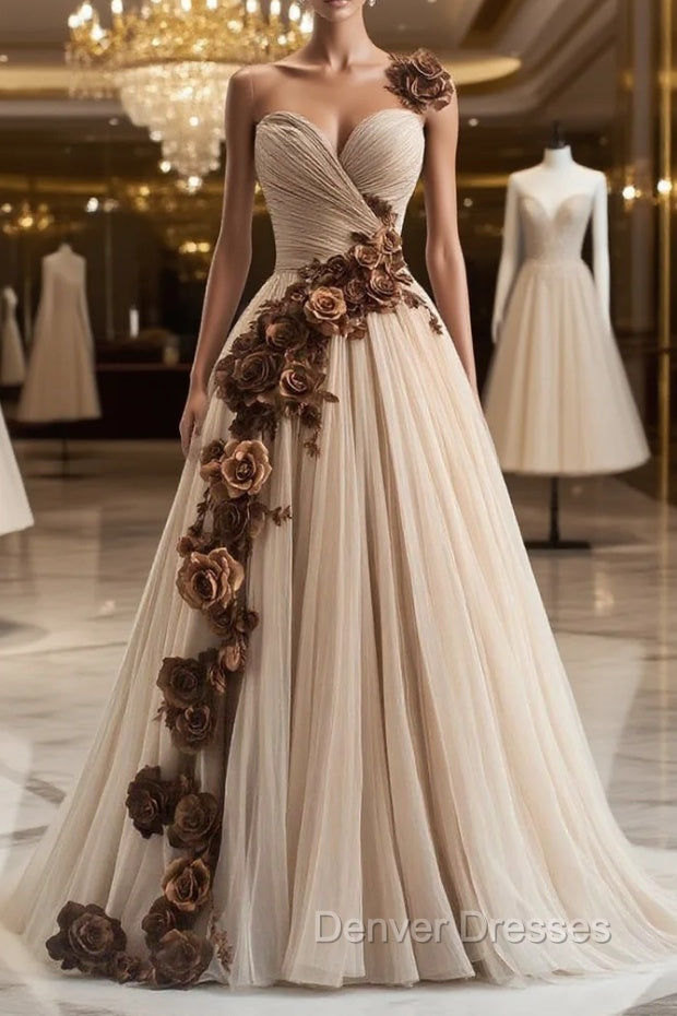A-Line Sweetheart Neckline Tulle Applique Long Prom Dress, Vintage Evening Gown Main image