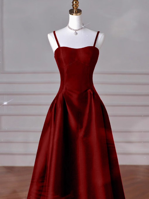 A-Line Sweetheart ??Prom Dress For Birthday&Graduation-Burgundy Satin Long Formal Evening Dress Secondary image