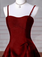 A-Line Sweetheart ??Prom Dress For Birthday&Graduation-Burgundy Satin Long Formal Evening Dress