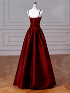 A-Line Sweetheart ??Prom Dress For Birthday&Graduation-Burgundy Satin Long Formal Evening Dress