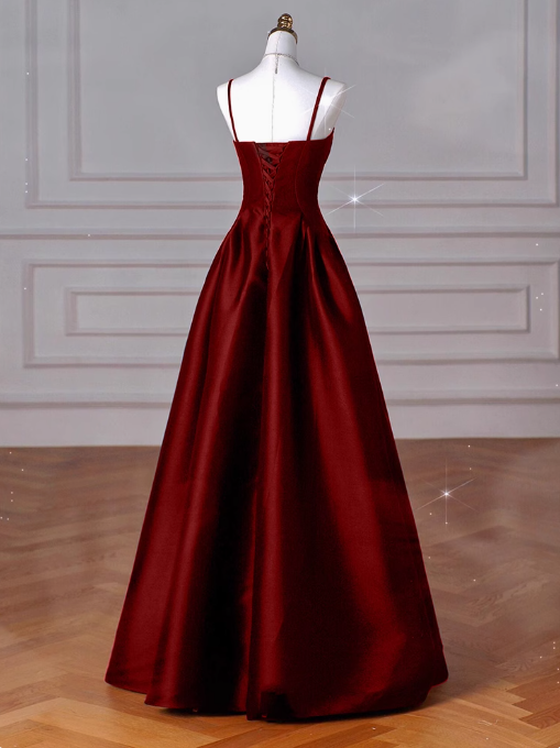A-Line Sweetheart ??Prom Dress For Birthday&Graduation-Burgundy Satin Long Formal Evening Dress