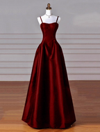 A-Line Sweetheart ??Prom Dress For Birthday&Graduation-Burgundy Satin Long Formal Evening Dress