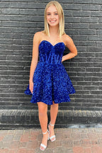 A Line Sweetheart Purple Sequins Short Homecoming Dress