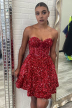 A Line Sweetheart Purple Sequins Short Homecoming Dress