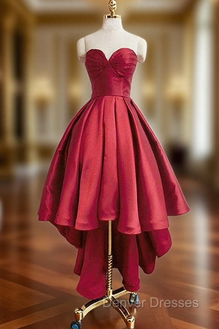 A-line Sweetheart Sleeveless Satin Asymmetrical Homecoming Dress With Pleated Main image