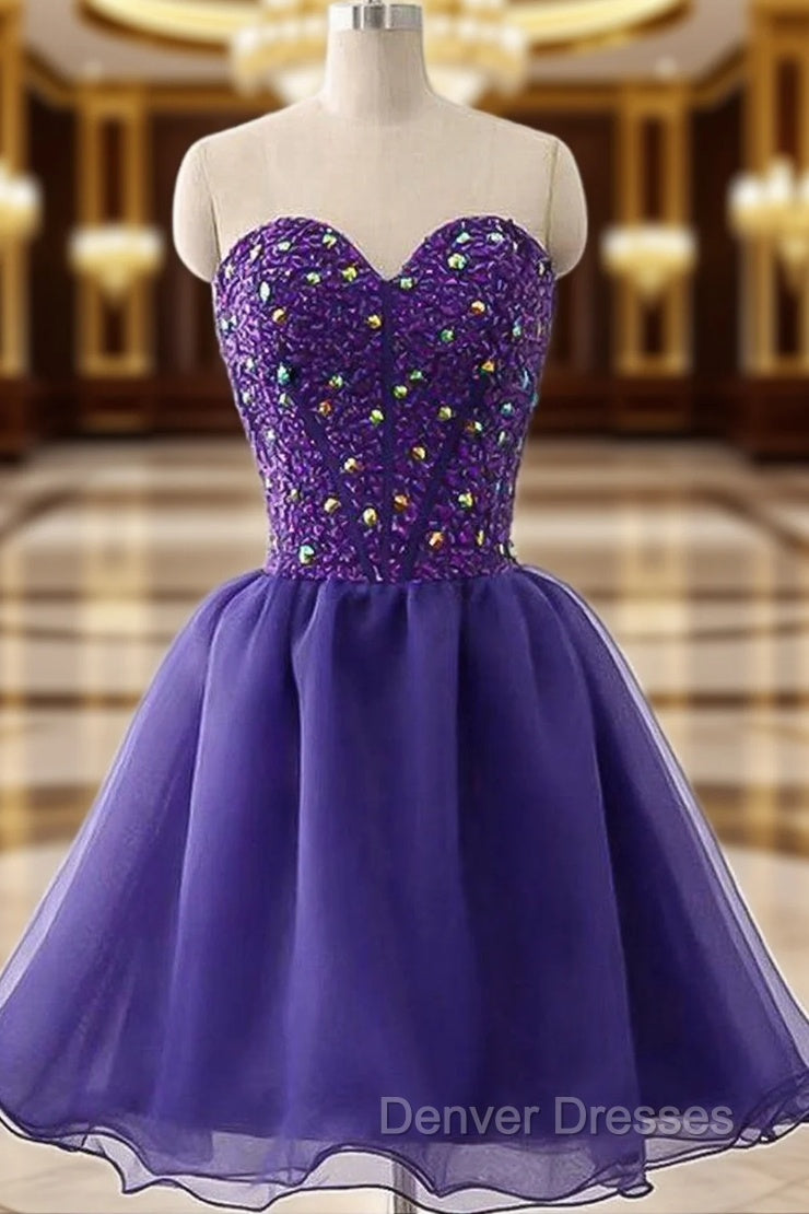 A-line Sweetheart Sleeveless Tulle Short/Mini Homecoming Dress With Beading Rhinestone