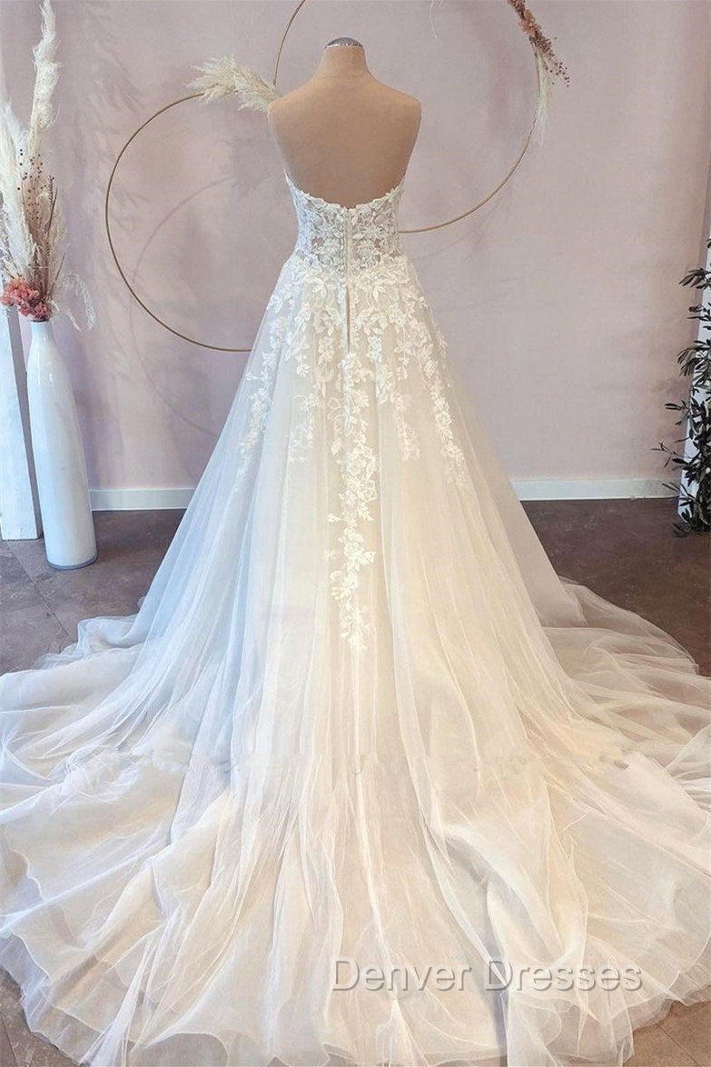 A-Line Sweetheart Strapless Floor-length Sleeveless Backless Appliques Lace Wedding Dress Secondary image